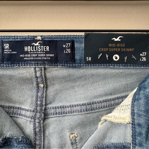 HOLLISTER DISTRESSED MID-RISE CROP SUPER SKINNY JEANS SIZE 5 REGULAR 27W 26L - Picture 4 of 7